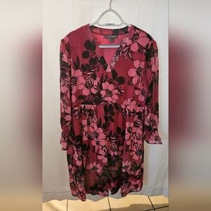 Kate & Mallory Pink and Black Floral Long Sleeve Dress